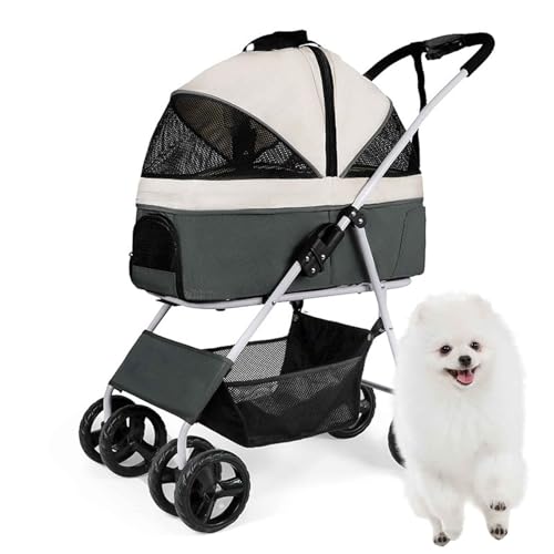 PJDDP Haustier-Kinderwagen Für Kleine Hunde, Mittelgroße Hunde, Katzen - Leichter Hundebuggy, Faltbar Hund Kinderwagen, Tragbarer Kinderwagen,Grau von PJDDP