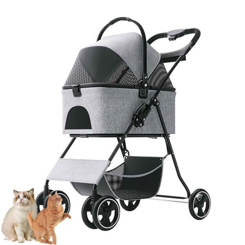 PJDDP Haustier-Kinderwagen Mit 4 Rädern, 2 in 1 Haustier Kinderwagen, Faltbarer Reise Haustier Kinderwagen Für Katzen & Hunde Für Hunde, Katzen Und Andere Kleinhaustiere,Grau von PJDDP