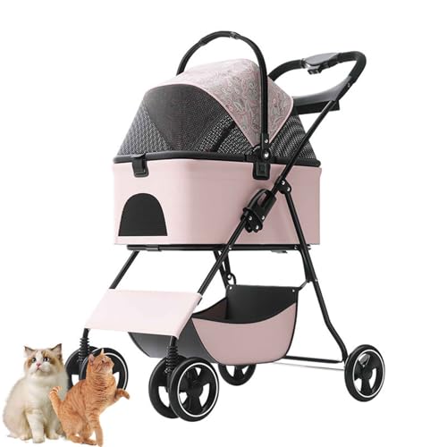 PJDDP Haustier-Kinderwagen Mit 4 Rädern, 2 in 1 Haustier Kinderwagen, Faltbarer Reise Haustier Kinderwagen Für Katzen & Hunde Für Hunde, Katzen Und Andere Kleinhaustiere,Rosa von PJDDP