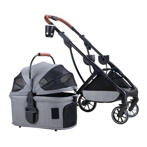 PJDDP Haustier-Kinderwagen Premium 3-In-1 Für Kleine Hunde, Hunde-Kinderwagen Mit Abnehmbarer Tragetasche, Faltbarer Reise-Joggingwagen Mit Aufbewahrungskorb,Dark Gray von PJDDP