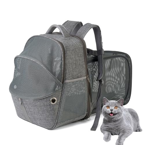 PJDDP Haustier-Rucksack, Erweiterbar, Faltbar, Tragbar, Haustier-Rucksack Für Katzen, Kleine Hunde, Atmungsaktiv, Bequem, Katzen-Tragetasche, Perfekt Zum Wandern, Spazierengehen,Grau von PJDDP