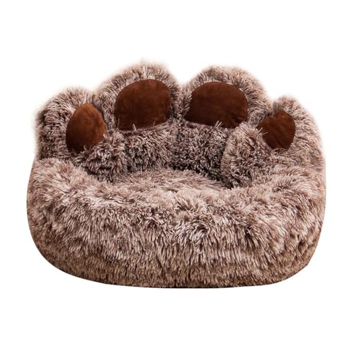 PJDDP Haustier-Sofa, Flauschig Katzenbett, Hundebett, Rund Hundesofa Mit Rutschfester Unterseite, Niedliches Bären-Umarmungs-Design Für Hunde Und Katzen,Braun,S von PJDDP