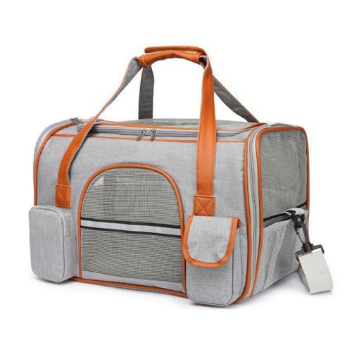 PJDDP Haustier-Tragetasche, Tragbare Hunde-Reisetasche, Katzen-Tragetasche Mit Atmungsaktivem Netz Und Mattem Schultergurt Für Reisen Im Freien,Light Gray,L von PJDDP