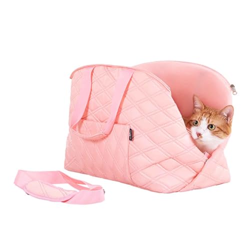 PJDDP Haustier Tragetasche, Transporttasche Für Hunde Und Katzen, Tasche Für Unterwegs, Katzentasche Mit Verstellbarem Schultergurt Für Reise Spaziergang,Rosa,Diamond Pattern von PJDDP