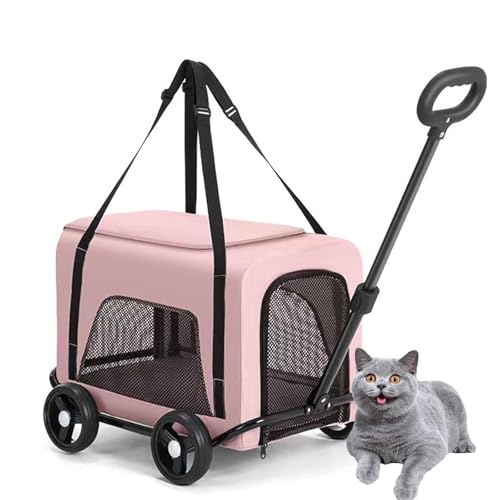 PJDDP Hund Transporttasche Faltbar Mit Trolley, Reisetasche Mit Rollen, Transportbox Mit Schultergurt Für Kleine & Mittelgroße Haustiere Reisen,Rosa von PJDDP