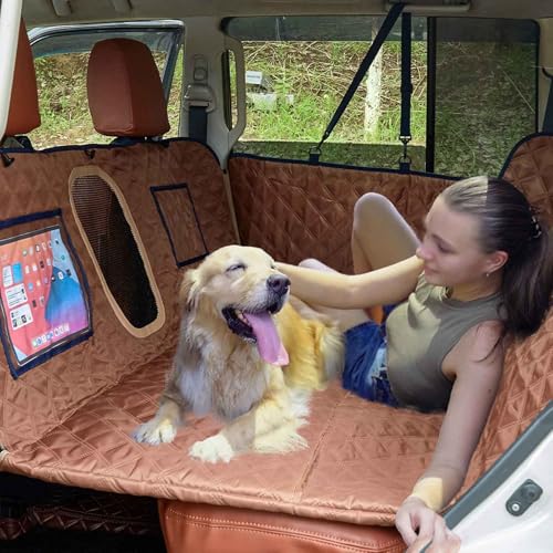 PJDDP Hunde-Autositz, Haustier-Autositz, Hundesitze Für Auto/SUV/LKW, wasserdichte Hundehängematte, Reise-Hundebett Mit Aufbewahrungstaschen,Braun von PJDDP