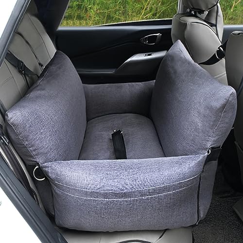 PJDDP Hunde-Autositz, Upgrade-Haustier-Autositz, tragbarer Booster-Haustiersitz für kleine und mittelgroße Hunde, vollständig abnehmbar und waschbar,Cotton and Linen Pure Gray von PJDDP