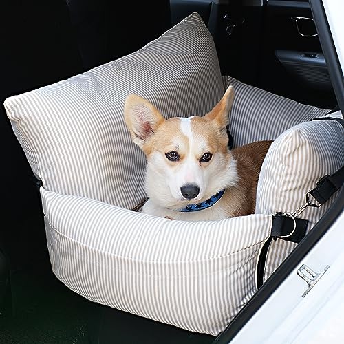 PJDDP Hunde-Autositz, Upgrade-Haustier-Autositz, tragbarer Booster-Haustiersitz für kleine und mittelgroße Hunde, vollständig abnehmbar und waschbar,Khaki Stripes von PJDDP