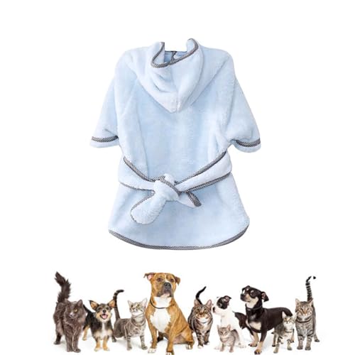 PJDDP Hunde Bademantel, Hunde-Bademantel Mit Kapuze, Mikrofaser Hunde Bademantel Badetuch, Saugfähiger Hunde Bademantel, Handtuch Für Katzen Und Hunde Aller Rassen,Blau,M von PJDDP