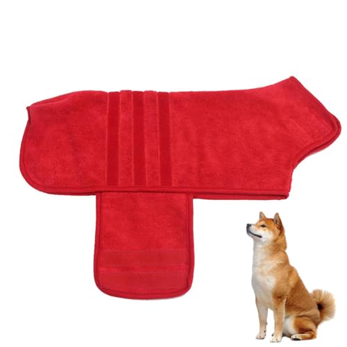 PJDDP Hunde-Bademantel Mikrofaser,Mit Klettverschluss Schnell Trocknend Badetuch,Sehr Saugfähig, Hund Bademantel Mantel Für Große Mittel Und Kleine Hunde,Rot,3XL von PJDDP