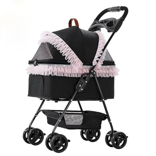 PJDDP Hunde-Kinderwagen, 3-In-1-Multifunktions-Reisesystem Für Haustiere, Faltbarer Haustier-Kinderwagen Mit 4 Rädern Und Abnehmbarem Aufbewahrungskorb Für Kleine, Mittelgroße Hunde Und Katzen,Rosa von PJDDP