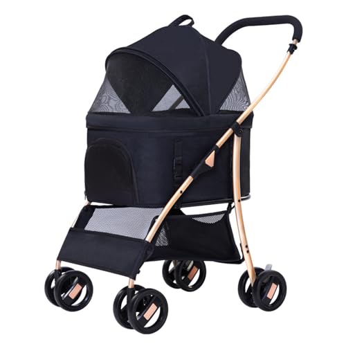 PJDDP Hunde-Kinderwagen, Katzen-Kinderwagen Mit Abnehmbarer Tragetasche, Faltbarer 3-In-1-Multifunktions-Haustier-Kinderwagen Für Kleine, Mittelgroße Hunde Und Katzen Mit Aufbewahrungskorb von PJDDP