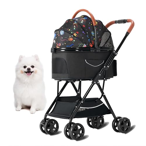 PJDDP Hunde-Kinderwagen Mit 4 Rädern Für Kleine Und Mittlere Hunde, 3 in 1Hundekinderwagen Mit Abnehmbarem Gepäckträger Mit Einem klick Faltbarer, Kinderwagen Für Haustiere von PJDDP