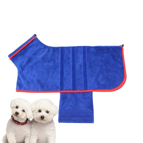 PJDDP Hunde-Trockenmantel, Hundehandtuch, Bademantel, Mikrofaser-Badetuch, Einstellbar Hundehandtuch Mit Klettverschluss Für Große Mittelgroße Und Kleine Hunde,Blau,XS von PJDDP