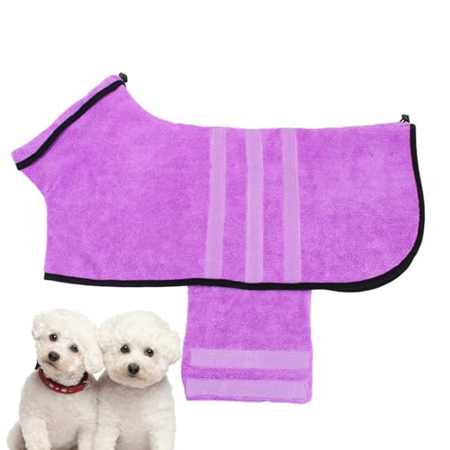 PJDDP Hunde-Trockenmantel, Hundehandtuch, Bademantel, Mikrofaser-Badetuch, Einstellbar Hundehandtuch Mit Klettverschluss Für Große Mittelgroße Und Kleine Hunde,Lila,XS von PJDDP