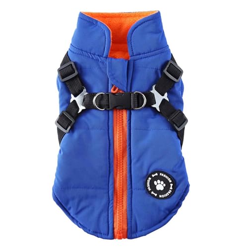 PJDDP Hunde Winterjacken,Warme Hundemäntel, Winddicht Hundejacke Mit Verstellbares Hundegeschirr Für Kleine Hunde, Für Kaltes Wetter, Camping Wandern,Blau,XS von PJDDP