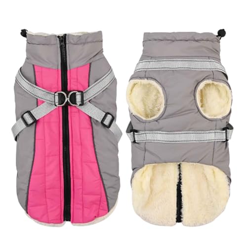 PJDDP Hunde-Wintermantel, Hundejacke Wasserdicht Mit Sicheren Reflektierenden Streifen & Geschirr, Winddichte Hundejacke, Für Kleine Mittlere Große Hund,Rosa,L von PJDDP