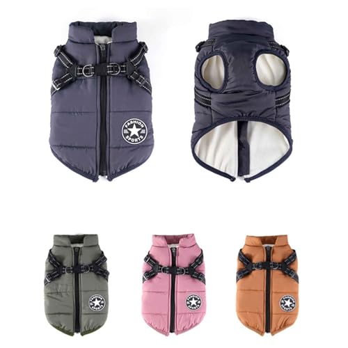 PJDDP Hunde Wintermantel Mit Geschirr, Warmer Winter Hundejacke, Wasserdicht Thermomantel, Winddicht Hundeweste, Für Kleine Hunde, Für Spaziergänge Im Freien,Rosa,XXL von PJDDP