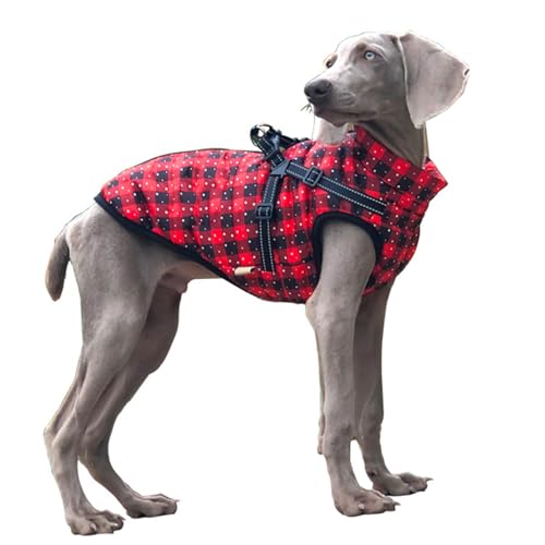 PJDDP Hunde Wintermantel mit Rucke, wasserdichte Hundelemant mit Gurt Reflektierender und Verstellbarer Hund Wintermantel Gemütlich winddes Hundeberichtungsweste,Plaid,5XL von PJDDP