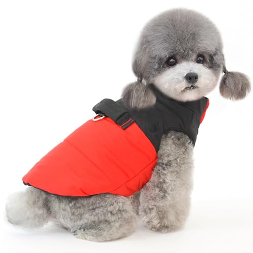 PJDDP Hunde Winterweste mit Reißverschluss, Rollkragenpullover Wintermantel wasserdichtes Hund Wintermantel, Hund warme Winterjacke mit D Ring,Rot,L von PJDDP