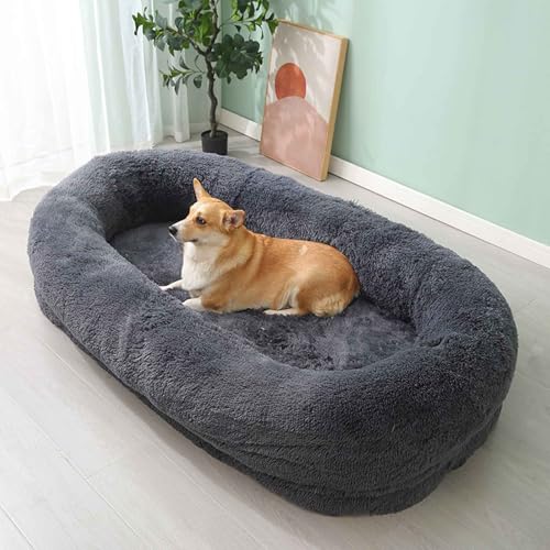 PJDDP Hundebett, Hundebett Für Menschen & Hunde, Rutschfestem Waschbar Hundebetten, Beruhigendes Hundekissen Für Extra Große Hunde,Dark Gray,4XL von PJDDP