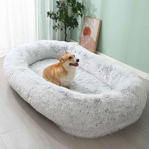 PJDDP Hundebett, Hundebett Für Menschen & Hunde, Rutschfestem Waschbar Hundebetten, Beruhigendes Hundekissen Für Extra Große Hunde,Gradient Gray,5XL von PJDDP