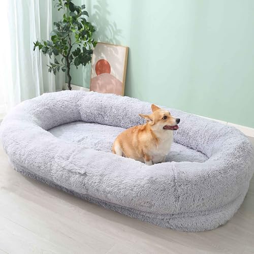 PJDDP Hundebett, Hundebett Für Menschen & Hunde, Rutschfestem Waschbar Hundebetten, Beruhigendes Hundekissen Für Extra Große Hunde,Light Gray,4XL von PJDDP