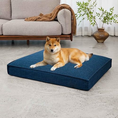 PJDDP Hundebett, Hundekissen, Hundematratze, Weiche Katzenbett Mit Rutschfester Unterseite, Bezug Abnehmbar Und Maschinenwaschbar, Für Kleine, Mittelgroße Und Große Hunde, Katzen,Navy Blue,L von PJDDP