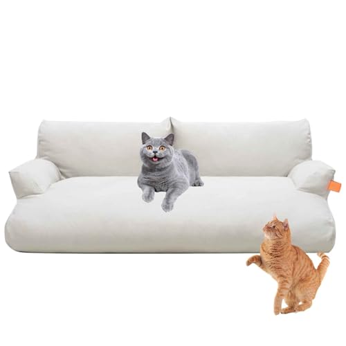 PJDDP Hundebett Flauschig, Weich Katzensofa, Comfy Hundebett Mit Abnehmbarem Waschbarem Bezug, rutschfeste Unterseite, Geeignet Für Haustiere Bis 20Kg,Weiß von PJDDP