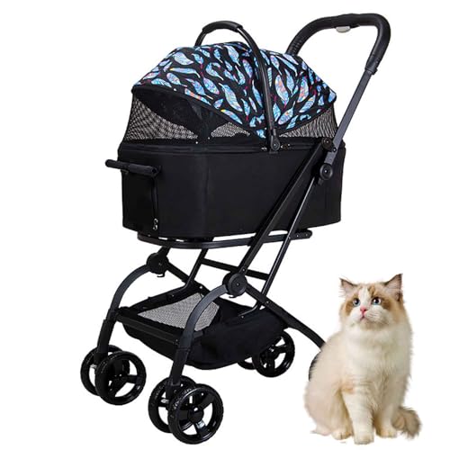 PJDDP Hundebuggy, Katzenbuggy, Faltbarer Hundewagen Mit Aufbewahrungskorb, Hundetrolley Für Kleine Und Mittle Hunde, Für Reisen, Einkaufen, Spazierengehen,Schwarz von PJDDP