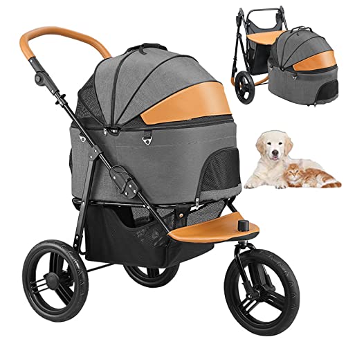 PJDDP Hundebuggy Hundewagen 2In1 Haustier-Kinderwagen Hundebox Transporttasche Faltbar Klappbar Bis 30 Kg Haustiere Buggy Mit Aufbewahrungskorb Für Mittlere Und Kleine Haustiere Mit 3 Rädern von PJDDP