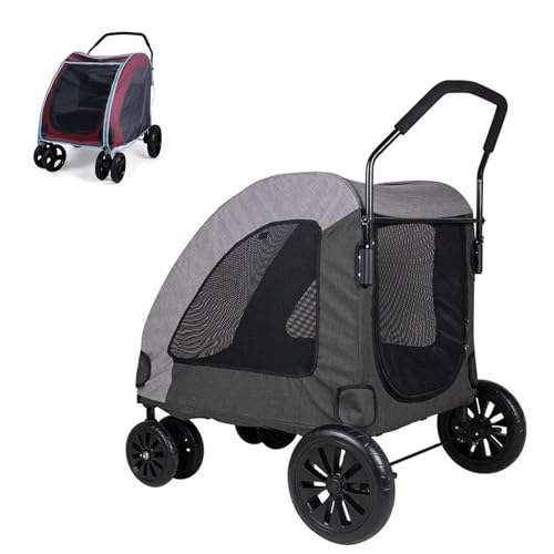 PJDDP Hundebuggy Mit 4 Rädern, Faltbarer Haustier-Kinderwagen, Reise-Haustier-Kinderwagen Mit Regenschutz, Tragkraft Bis Zu 60 Kg,Grau von PJDDP