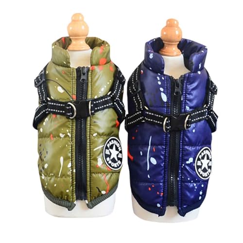 PJDDP Hundejacke Für Den Winter, Wasserdichter Hundemantel, Winddichte Hundejacke, Reflektierende Weste Hundekleidung Mit Geschirr, Für Kleine Hunde,Blau,S von PJDDP