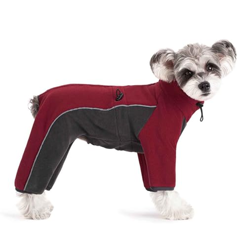 PJDDP Hundejacke Wintermantel, Hundepyjama, Verstellbare 4 Beine, Warme Haustier Jacke Mit Sicheren Reflektierenden Streifen, Für Kleine Hunde,Rot,XS von PJDDP