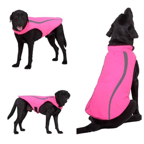 PJDDP Hundejacken Wasserdicht Für Winter, Reflektierende Hundeweste Für Kaltes Wetter, Winddicht Mantel Mit Fleece Gefüttert Für Hunde, Für Spaziergänge Im Freien,Rosa,XXL von PJDDP