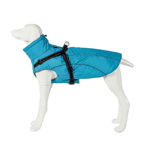 PJDDP Hundejacken Wasserdicht Für Winter, Reflektierende Hundeweste Mit Geschirr, Warme Rollkragen Hundejacke, Für Kleine Mittelgroße Grosse Hunde,Blau,3XL von PJDDP