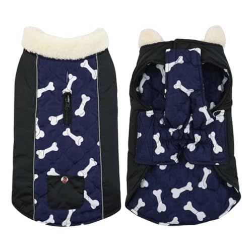 PJDDP Hundejacken Wasserdicht Für Winter, Warme Reflektierend Schneeanzug Winterweste Mit Fellkragen, Für Hund Indoor & Outdoor Camping Wandern,Navy Blue,XS von PJDDP