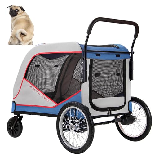 PJDDP Hundekinderwagen Für Große Hunde,Hundekinderwagen Pet Jogger Wagon Zusammenklappbarer Wagen Mit 4 Rädern Travel Carrier Atmungsaktive Tier Kinderwagen Mesh-Dachfenster Bis Zu 160 Lbs,Grau von PJDDP