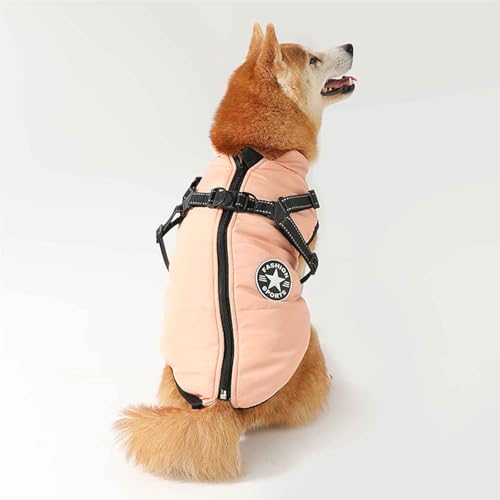 PJDDP Hundemantel Wasserdicht, Winter Hundejacke, Winddichte Hundekleidung Mit Reflektierender Streifen Und Geschirr, Für Kleine Mittelere Hunde,Leather pink,XL von PJDDP