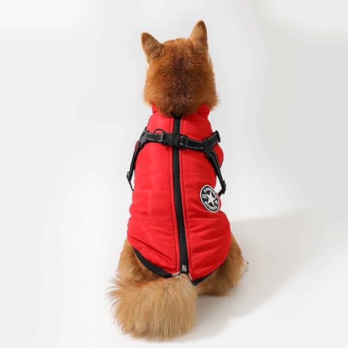 PJDDP Hundemantel Wasserdicht, Winter Hundejacke, Winddichte Hundekleidung Mit Reflektierender Streifen Und Geschirr, Für Kleine Mittelere Hunde,Rot,XL von PJDDP