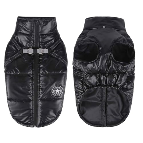 PJDDP Hundemantel Winter, Warm Hundejacke, Wasserdichter Hundejacke, Winddichte Hundekleidung Mit Reflexstreifen, Verstellbares Hundegeschirr, Für Kleine Hunde,Schwarz,S von PJDDP