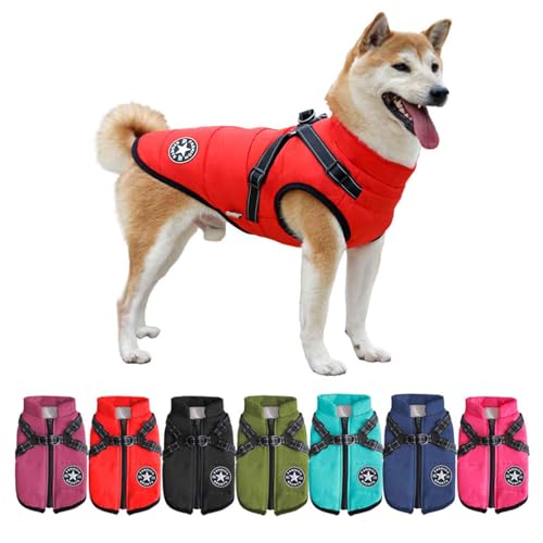 PJDDP Hundemantel Winter Wasserdicht Hundejacke, Outdoor-Hunde-Sportweste, Warme Hundejacke Mit Reflektierenden Streifen Für Kleine Mittlere Hunde,Rot,M von PJDDP