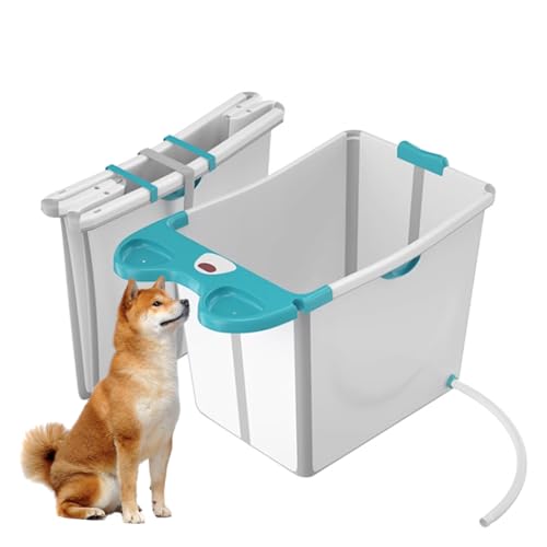 PJDDP Hundepool Fur Große Hunde, Multifunktionale Zusammenklappbare Haustier Badewanne Mit Abflussloch, Planschbecken Für Hunde Und Kinder,Blau von PJDDP