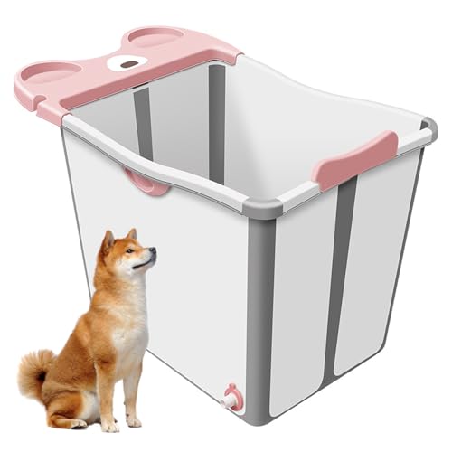 PJDDP Hundepool Fur Große Hunde, Multifunktionale Zusammenklappbare Haustier Badewanne Mit Abflussloch, Planschbecken Für Hunde Und Kinder,Rosa von PJDDP