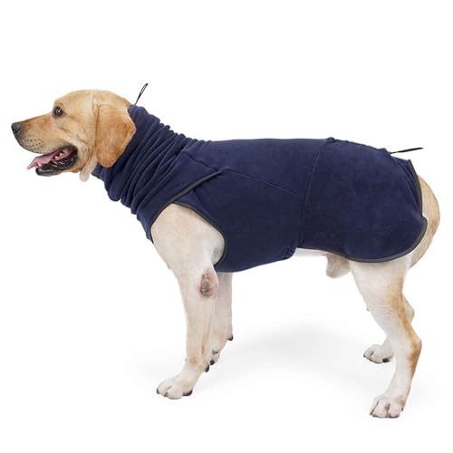 PJDDP Hundepyjama, Fleece Rollkragen Warme Hundewinterjacke, Warme Hundejacke, Winddichter Wintermantel Kuschelige Ärmellose, Für Mittelgroße Grosse Hunde,Blau,3XL von PJDDP