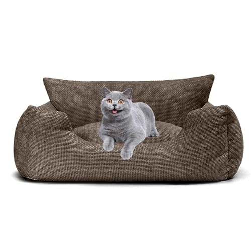 PJDDP Hundesofa, Katzensofa, Flauschiges Haustier-Couchbett Mit Abnehmbarem Waschbarem Bezug, Rutschfestem Boden Für Mittelgroße Und Kleine Hunde,Braun,L von PJDDP