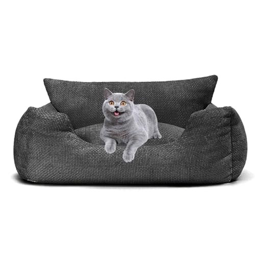 PJDDP Hundesofa, Katzensofa, Flauschiges Haustier-Couchbett Mit Abnehmbarem Waschbarem Bezug, Rutschfestem Boden Für Mittelgroße Und Kleine Hunde,Grau,L von PJDDP