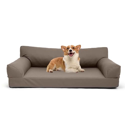 PJDDP Hundesofa, Wasserdicht Hundebett, Anti-Angst Katzensofa Mit Abnehmbarem Waschbarem Bezug Und Rutschfestem Boden Für Hunde, Katzen Und Andere Haustiere,Dark Brown,L von PJDDP