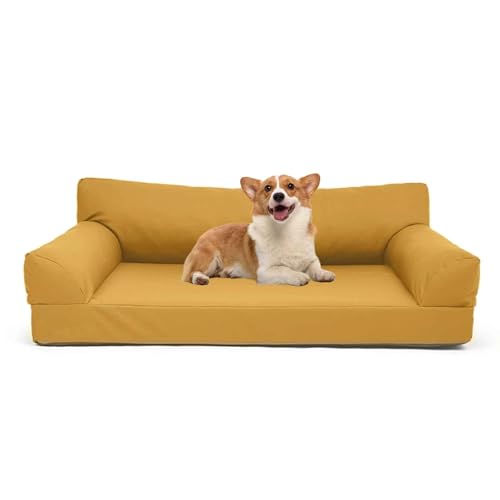 PJDDP Hundesofa, Wasserdicht Hundebett, Anti-Angst Katzensofa Mit Abnehmbarem Waschbarem Bezug Und Rutschfestem Boden Für Hunde, Katzen Und Andere Haustiere,Gelb,XL von PJDDP