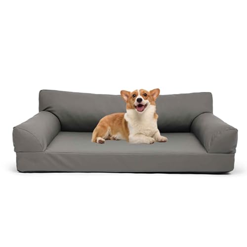 PJDDP Hundesofa, Wasserdicht Hundebett, Anti-Angst Katzensofa Mit Abnehmbarem Waschbarem Bezug Und Rutschfestem Boden Für Hunde, Katzen Und Andere Haustiere,Grau,L von PJDDP